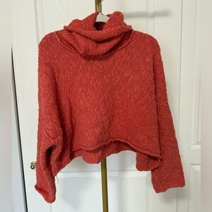 Free People Textured Red Cowl Neck Sweater